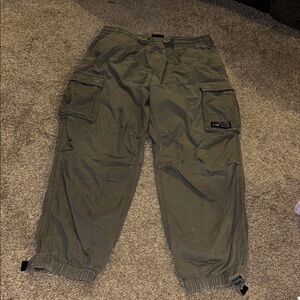 Green unisex Cargo Pants size M elastic waistband elastic at ankle with Velcro